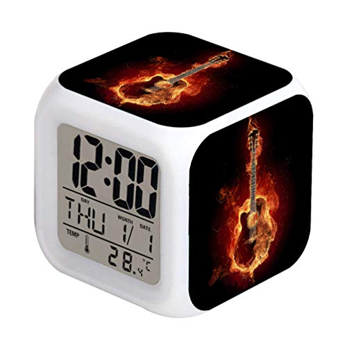 Cointone Led Alarm Clock Guitar Fire Rock Music Design Creative Desk Table Clock Glowing Electronic Colorful Digital Alarm Clock For Unisex Adults Kids Toy Birthday Present #TOP1