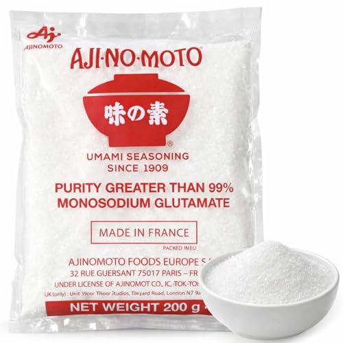 Ajinomoto en polvo, Glutamato Monosódico, Sazonador Umami en Polvo con Glutamato Monosódico (MSG), AJI NO Umami seasoning 99% Glutamato, Condimento potenciador del sabor, Paquete 200 g