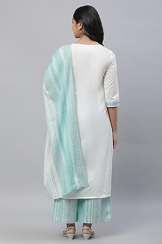 Image of Aurelia Women's Spermint Pure Cotton Straight Kurta, Palazzos, Dupatta Suit Set