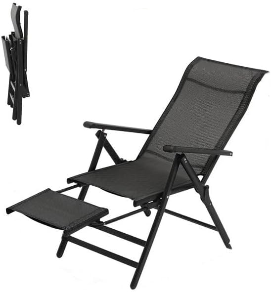 YHK Heavy Duty Adjustable Chair for Different Angles Folding Arm Chair with Hidden Footrest Indoor Outdoor Garden Deck Pool Camping Beach