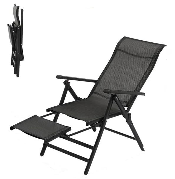 YHK Heavy Duty Adjustable Chair for Different Angles Folding Arm Chair with Hidden Footrest Indoor Outdoor Garden Deck Pool Camping Beach