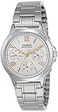 Casio Reloj de Pulsera de Acero Inoxidable Esfera Negra para Mujer Ltp V300D 1Audf, Plata/Oro, 38×33.2×8.2mm, Correa