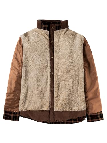 MrStream Mens Casual Long Sleeve Checkered Flannel Button Down Warm Sherp Lined Shirt Jacket