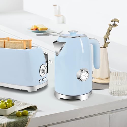SUSTEAS Electric Kettle - 57oz Hot Tea Kettle Water Boiler with Thermometer, 1500W Fast Heating Stainless Steel Tea Pot, Cordless with LED Indicator, Auto Shut-Off & Boil Dry Protection, Blue - Image 3