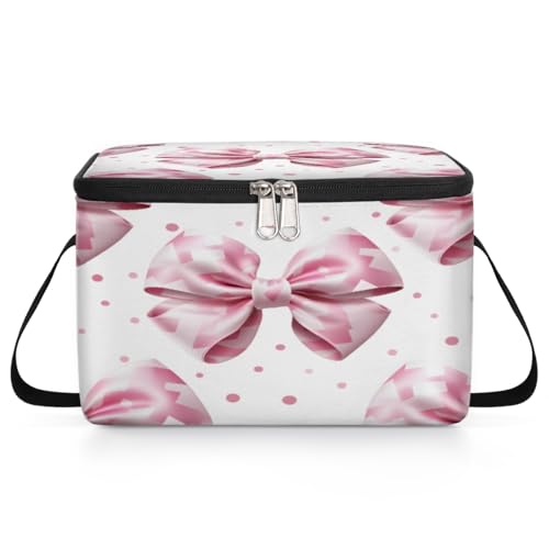 GzLeyigou Pinks Gift Bow Lunch Bags for Women Men 9 Cans, Hot & Cold Food Delivery Bag Insulated Grocery Bag Insulated Lunch Box Bow Cooler Bag for Office Work Picnic Beach