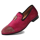 Men's Velvet Loafers, Mens Fashion Dress Shoes with Rhinestone for Wedding Party Penny Slip-On Glitt