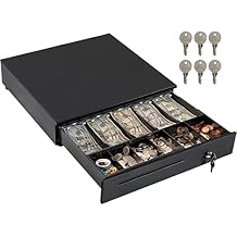 Volcora Cash Register Drawer for Point of Sale POS System with Removable Coin Slots, 5 Bill/6 Coin, 12-24V, RJ11/RJ12 Key-Lock, Media Slot, Black