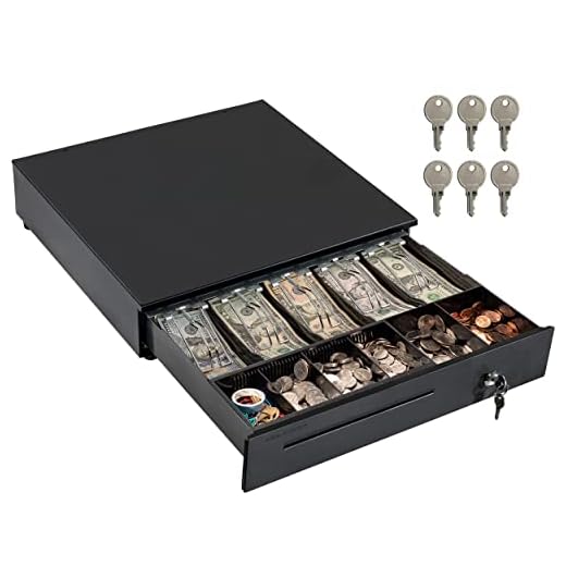 Cash Register Drawer for Point of Sale (POS) System with Removable Coin Tray, 5 Bill/6 Coin, 24V, RJ11/RJ12 Key-Lock, Media Slot, Black