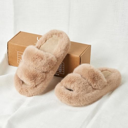 Image of Women's Memory Foam Fluffy Plush Slippers - Cozy Furry Comfy Shoes