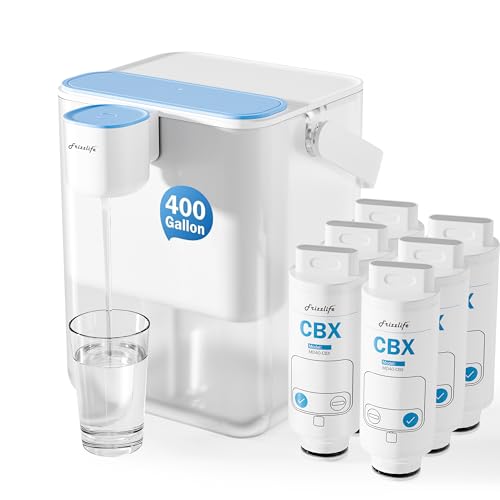 Image of Frizzlife MD40 Electric Water Filter Dispenser with 6 Filters, 400 Gallon, NSF /ANSI 53&42&372, Reduce Lead, PFAS, 6 Months Filter Life Pitcher, Countertop Rechargeable Instant System