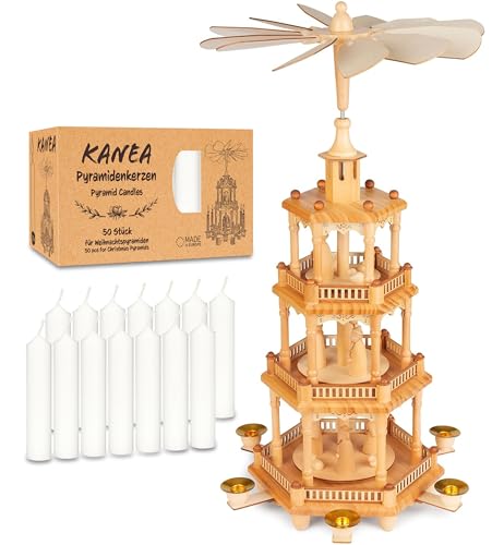 BRUBAKER Weihnachtspyramide aus Holz inkl. 50er Pack Pyramidenkerzen...