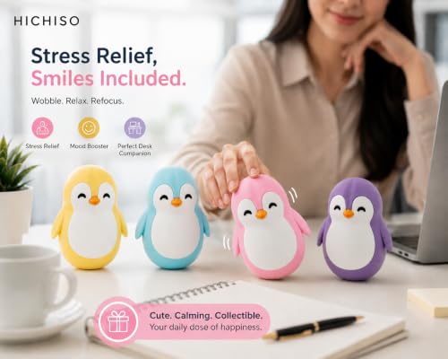 Image of Roly Poly Penguin Wobbler | Cute Self-Righting Penguin Desk Toy | Stress Relief Fidget Toy | Mini Penguin Collectible | Office Desk Decor & Gift (Macaroon Purple, 1 pc)