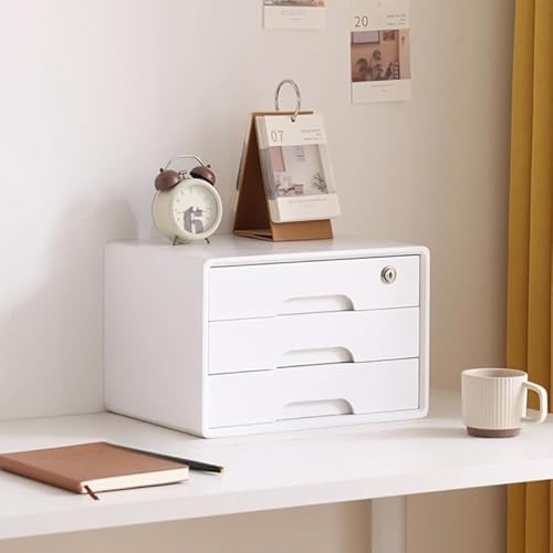 AZIEBAY卓上収納ボックス 引き出し式ファイルキャビネット 木製デスク小物収納 レターペーパーボックス 引き出し付き 鍵付き 大容量 A4トレイ 組み立て不要 デスクトップオーガナイザー