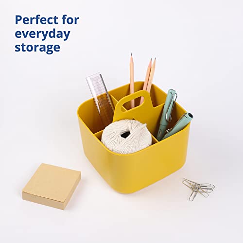 Blue Ginkgo Multipurpose Caddy Organizer - Stackable Plastic Caddy With Handle | Desk, Makeup, Dorm Caddy, Classroom Art Organizers And Storage Tote (Square) - Yellow #TOP2