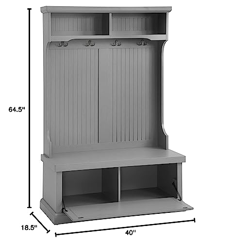 Crosley Furniture Seaside Hall Tree, Entryway Bench With Coat Rack And Shoe Cabinet, Distressed Gray #TOP2