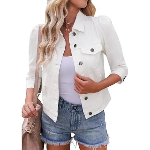 Vetinee White Denim Jacket with Pockets Cover
