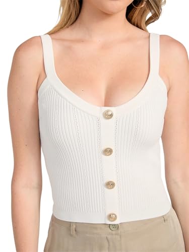 Guess Para Mujer. W5YR10Z0130 Top Sin Mangas De Punto Acanalado Blanco (M), Casual, AlgodóN, Sin Mangas / Tirantes - 3