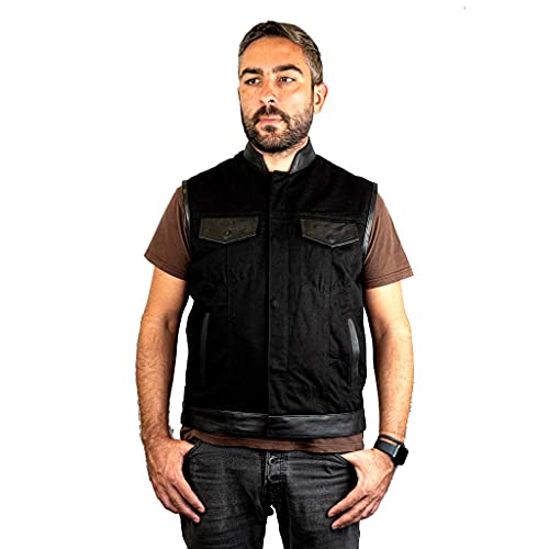Iguana Custom Collection Biker Custom Schwarze Jeans-Weste mit Lederdetails, Schwarz , XL