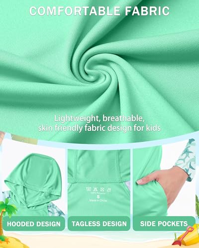 Image of Boys Rash Guard Swim Hoodie, Kids Long Sleeve Sun Fishing Shirts