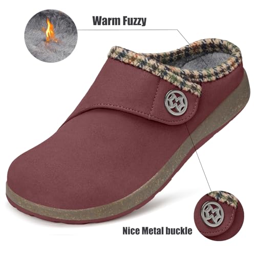 Eagsouni Women's Men's Wide Width Slippers Suede Fuzzy Slippers Winter Warm Fur Lined Slip on House Shoes Outdoor with Removable Cushion Footbed3
