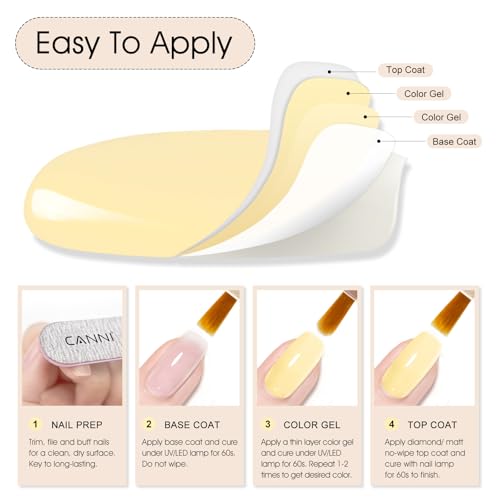 Image of CANNI 9ml Pastel Yellow Gel Nail Polish, High Gloss UV LED Soak Off Gel