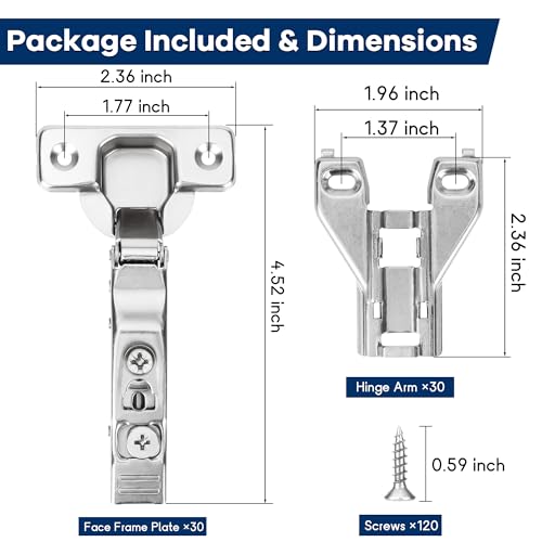 30 Pack 1/2'' Overlay Soft Close Hidden Cabinet Hinges, 105 Degree 3D Adjustable Clip On Plate Concealed Kitchen Cupboard Door Hinges with Screws by ROTESONNE - Image 2