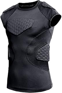 COOLOMG Youth Padded Shirt Chest Protector Shoulder Rib Heart Sternum Guard for 7v7 Football Baseball Basketball Lacrosse Black M