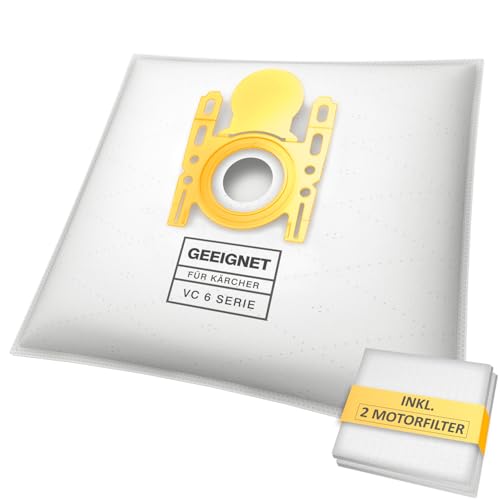McFilter | 10 bolsas de aspiradora adecuadas para aspiradoras Kärcher VC 6 Premium | VC 6100 VC 6.150 VC 6200 VC 6300 adecuado como 6.904-329.0 | disco de cubierta de plástico con junta antipolvo