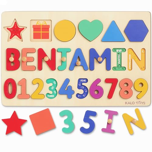 Image of KaloToys Personalized Name Puzzle For Kids, Personalized Gifts For Kids, Personalized Name Puzzles For Toddlers 1-3, Personalized Baby Gifts, Wooden Alphabet & Animals Puzzle, Montessori Toys For 1 Ye