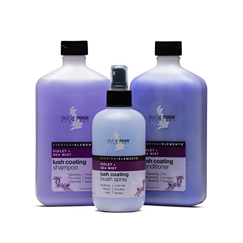 Isle Of Dogs - Everyday Elements Lush Coating Brush Spray For Dogs - Violet + Sea Mist - Daily Use Volumizing Spray With Hold For A Fuller, Fluffier Coat Between Baths - 8.4 Oz, (720-8Oz) #TOP2