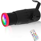 Pinspot Lights, AeeKoo 18W Manual Focus Disco Ball Spotlight, 16 Colors RGBW LED Pinspot Light with Remote, Spot-Size & Brightness Adjustable Stage Lighting for Disco Ball Performance Party Show Bar