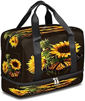 Butterfly Sunflower Travel Duffel Bag Sports Tote Gym Bag Waterproof Weekender bag Overnight Bag with Shoes Compartment for Men Women