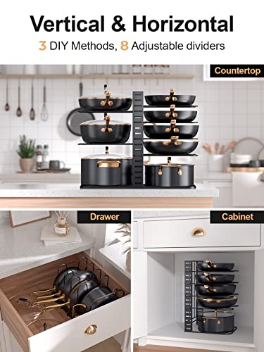 image for MUDEELA Pots and Pans Organizer : Rack for Cabinet, 8-Tier Kitchen Cab