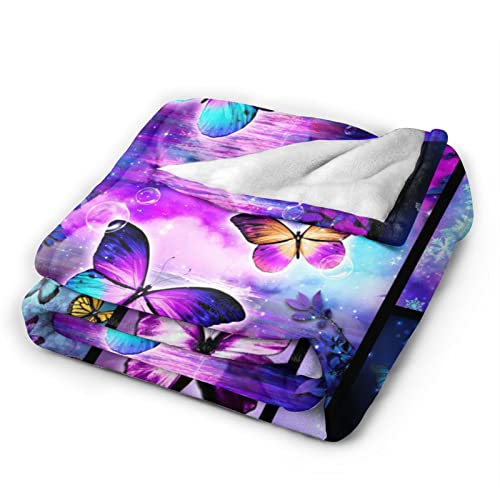 Butterfly Blanket for Women Girls - Super Soft Cozy Purple Fleece Throw - Warm Fuzzy Plush Fantasy Gift for Kids Adults - 60"x50" Flannel Blanket