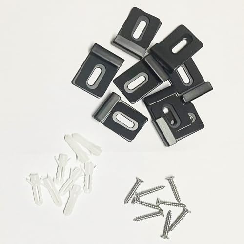 Image of 8Pcs Black Metal Mirror Clips Heavy Duty Mirror Holder Frameless Retainer Clip Hooks Hanging Hardware Tile Hanger Bracket for Wall Mounting Mirror Billboard with Screws and Expansion Tube