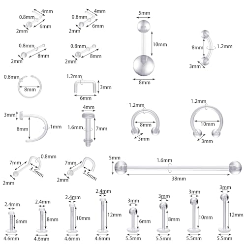 intera Clear Piercing Retainers for Bioflex Nose Rings Septum Cartilage Rook Daith Earrings Horseshoe Eyebrow Lip Tragus Belly Rings Retainers for Men and Women3