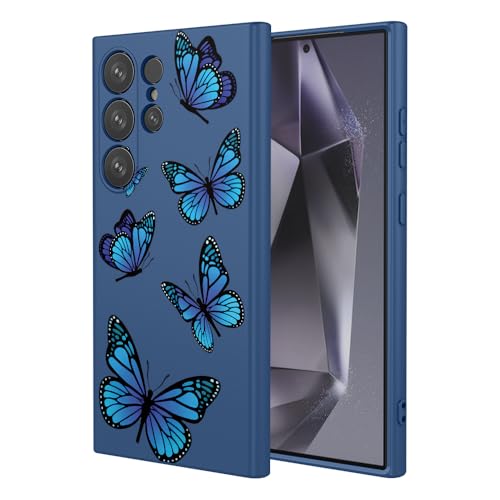 HTXWXJC Funda de teléfono para Galaxy S21 Ultra 5G, Samsung S21 Ultra SM-G998U, a prueba de golpes, flexible, TPU suave, patrón de mariposa, para Samsung Galaxy S21 Ultra 5G, mariposa azul