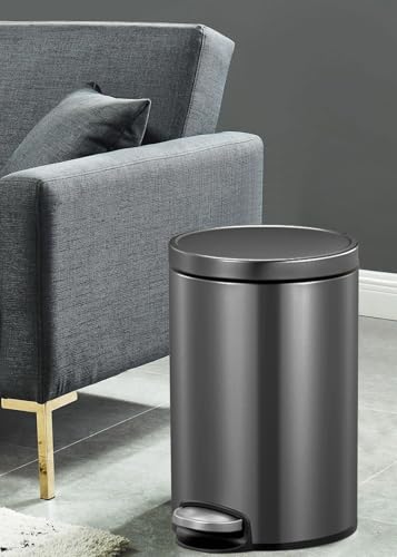 Image of Obsessions EKO Soft-Close Bathroom Trash Can - 12L Stainless Steel Pedal Bin with Lid & Liner, Black Steel Waste Basket for Home & Kitchen