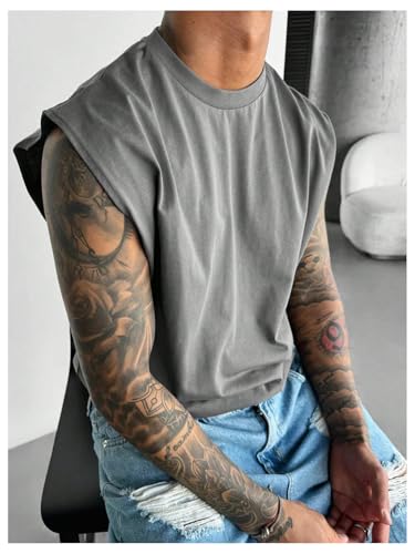 SweatyRocks Men's Solid Color Round Neck Gym Tank Top Sleeveless Workout Shirts3