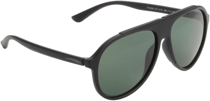 DAM Voyager Lightweight Polarized Aviator Sunglasses, 100% UV & Blue Light Blocking Lenses, Black & Green Lens Options