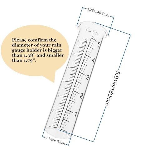 Mateda 5\" Capacity Rain Gauge Glass Replacement Tube, Lip Design, Great for Yard Garden Outdoor Home (1 Pack) - Thumbnail 4