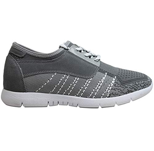 Toto Men's Invisible Height Increasing Elevator Shoes - Grey/White Knitted/Suede Lace-Up Lightweight Trainer Sneakers - 2.8 Inches Taller - D62108 - Size 13 D(M) Us #TOP2