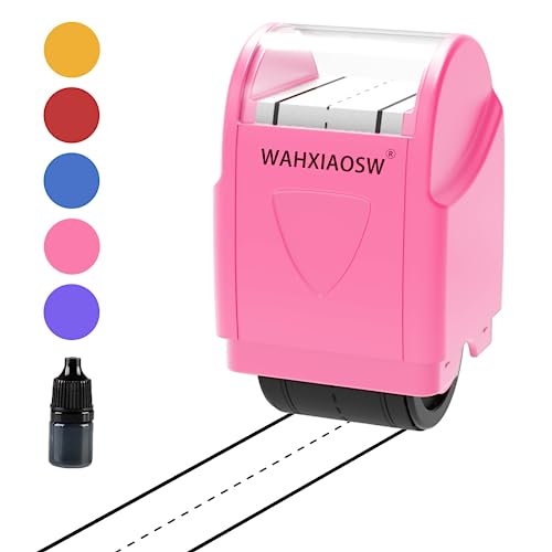 Handwriting Stamp Line Roller,Handwriting Lines Stamp Roller Self-Inking Line Rolling Stamps Handwriting Practice Tool for Teachers Kids Kindergarten-1refill Ink Included (-Pink)