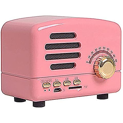 OUYAD Retro bluetooth speaker, mini card radio, wireless charging portable bluetooth speaker suitable for home, outdoor, office, father and elderly size: 9.4 * 6 * 7cm,Pink Cover