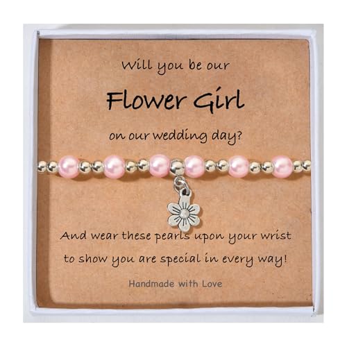 Image of Flower Girl Proposal Gifts, Will You Be My Flower Girl? Thank You Bridesmaid Cute Stretchy Bracelet Gifts for Girls On Wedding Day