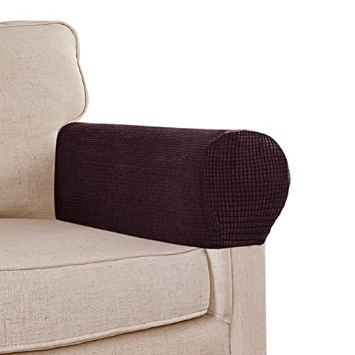 Stretch Sofa Armrest Covers Spandex Jacquard Arm Covers For Chairs And Sofas Anti-Slip Couch Armrest Covers With Sticker Furniture Armrest Protector For Sofa Couch Chair Recliner, Set Of 2, Brown #TOP8