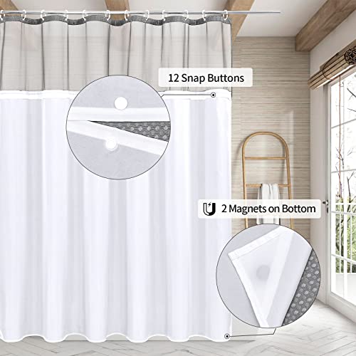 Mitovilla Extra Long 72X84 Shower Curtain Set With Snap-In Liner, Grey Waffle Xl Heavyweight Fabric Cloth Shower Curtains For Modern Luxury Hotel Spa Bathroom Decor #TOP1