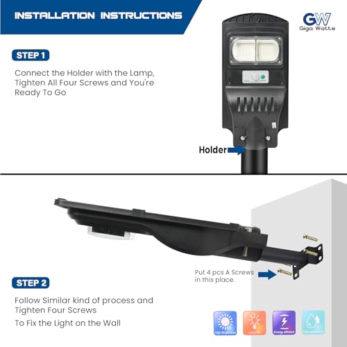 Image of Gigawatts 80 LED 30W Solar Street Light with Remote Control High Power 5Ah Battery Inbuilt 7W Solar Panel IP65 Water Resistant Outdoor Lamp for Wall Pathway Garden and Patio (1Pc, Cool White)