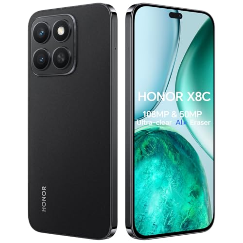 HONOR X8C 4G Smartphone 8GB 256GB, 108MP+50MP, 6.7' AMOLED 120HZ, Batería 5000mAh, Android 15, Dual Sim, IP64, Google Play, Negro（sin Cargador）
