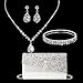 YYW 4 Pieces Women Evening Handbags Clutch Purses Shoulder Bag with Rhinestone Jewelry Set for Party Wedding (Silver)